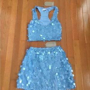 NWT - Meshki Set - Top and Skirt - Sequined- Blue - X-Small